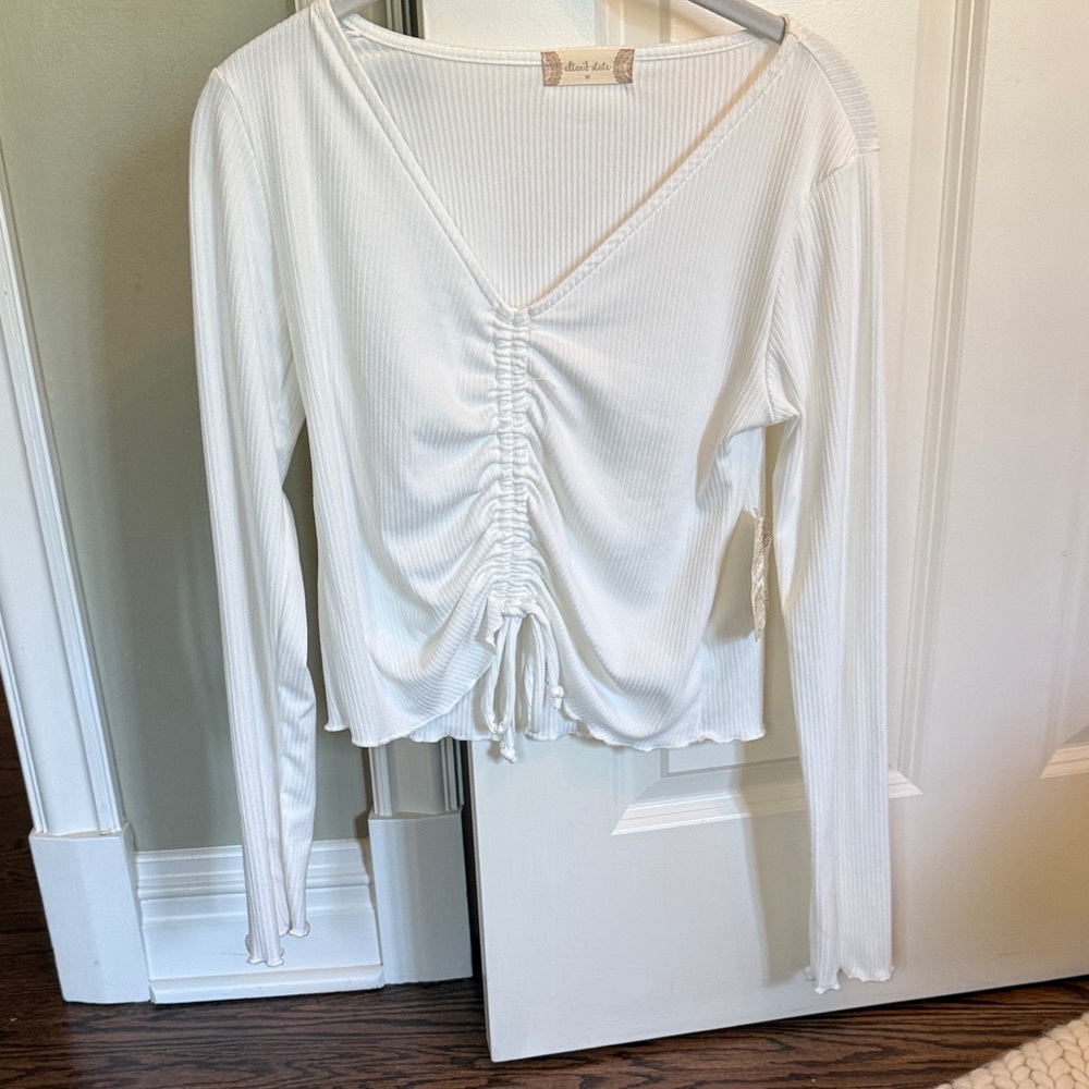 Altar'd State White Ruched V-Neck Blouse